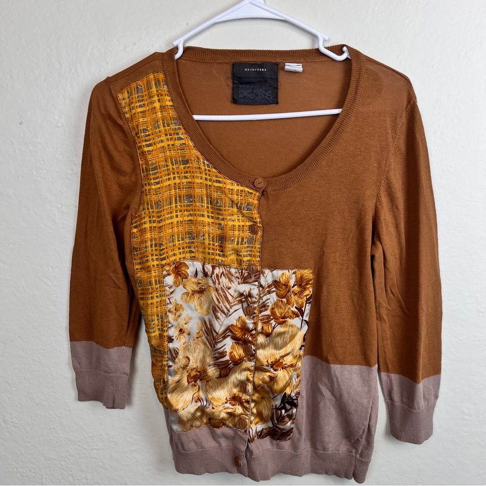 Guinevere patchwork cardigan in brown & golds-woman’s Medium